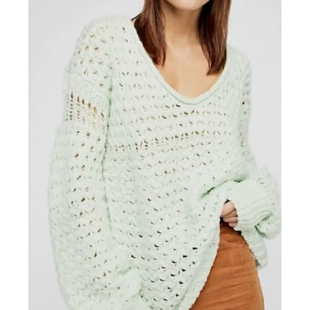 Free People Sweater top open knit size M mint green